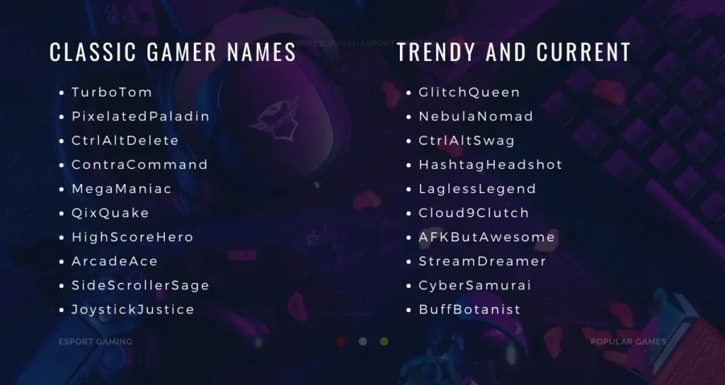 Classic and Trendy Gamer Names