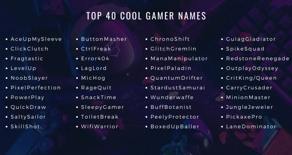 Top 40 Gamer Names