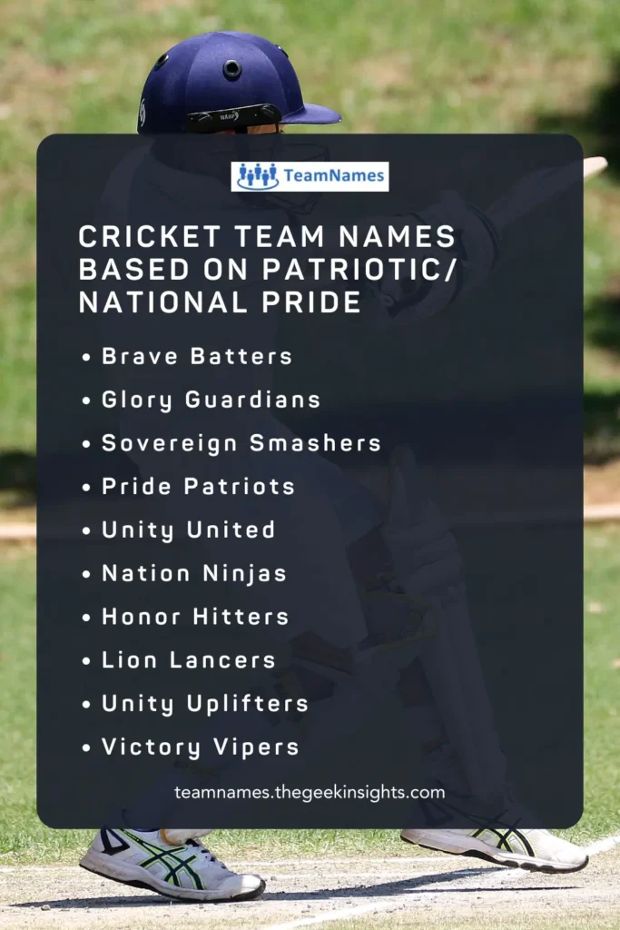 Cricket Team Names Based on Patriotic National Pride