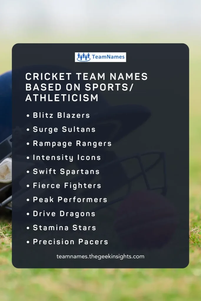 Cricket Team Names Based on Sports Athleticism