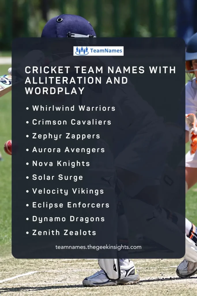 Cricket Team Names with Alliteration and Wordplay