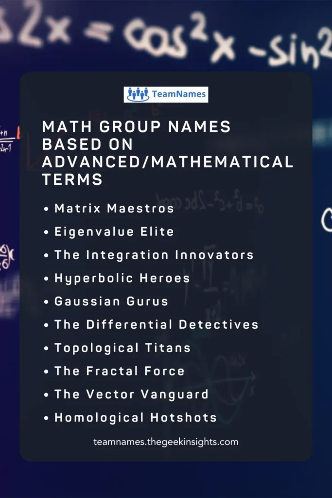 Math Group Names Based on Advanced Mathematical Terms