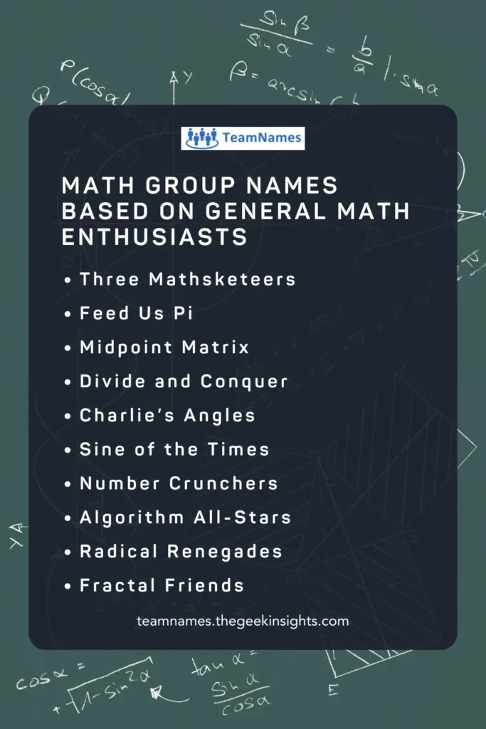 Math Group Names Based on General Math Enthusiasts