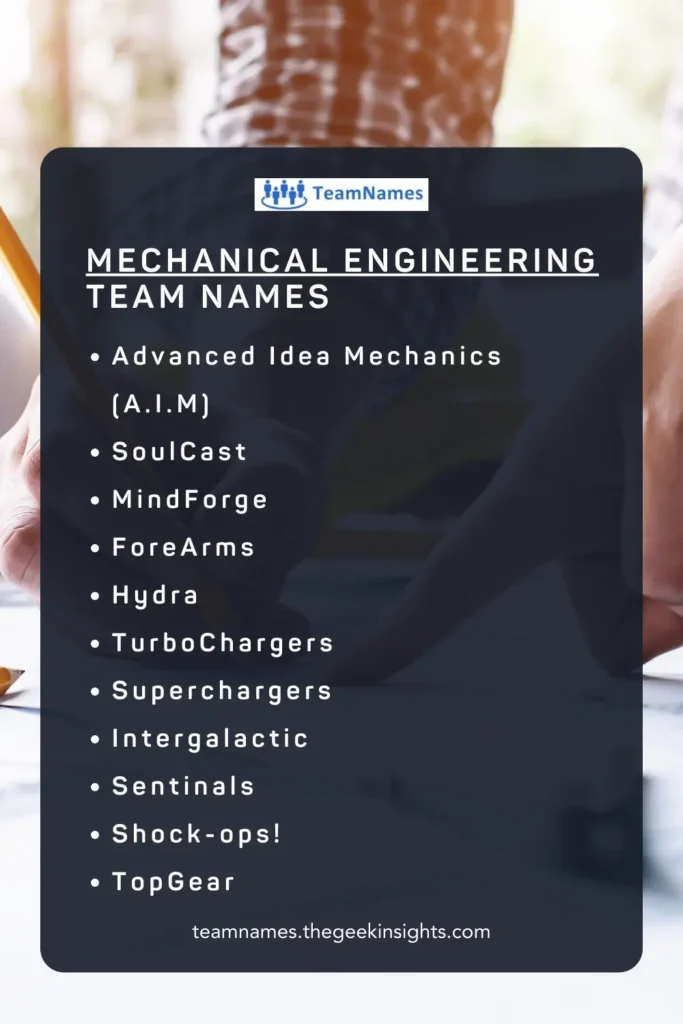 Mechanical Engineering Team Names