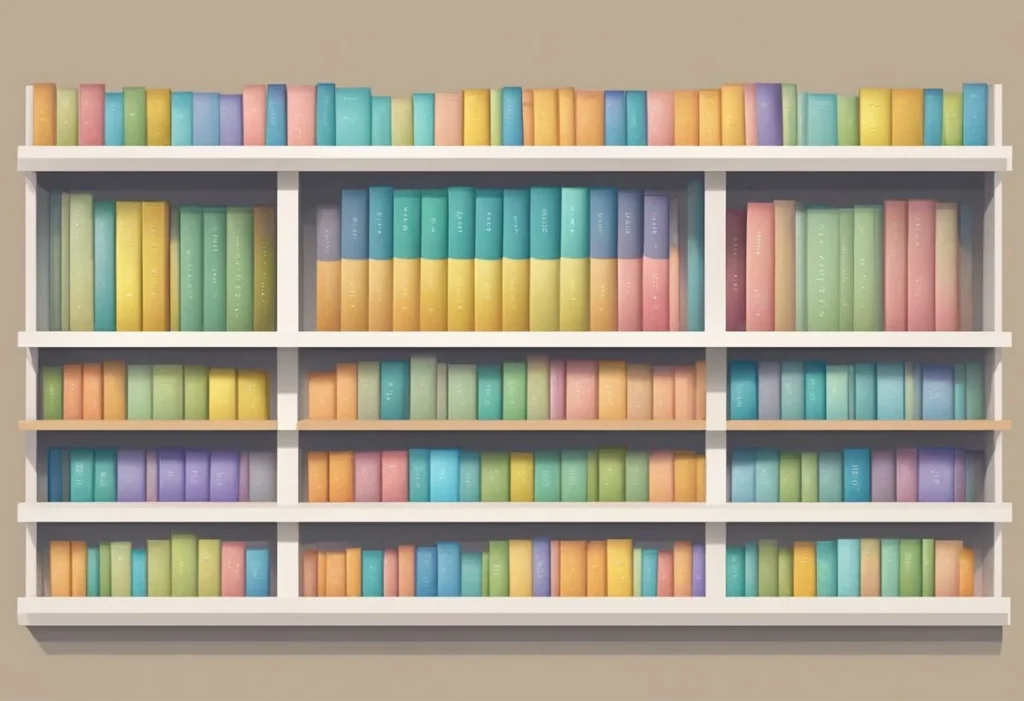 A row of colorful gender-neutral baby name books on a shelf