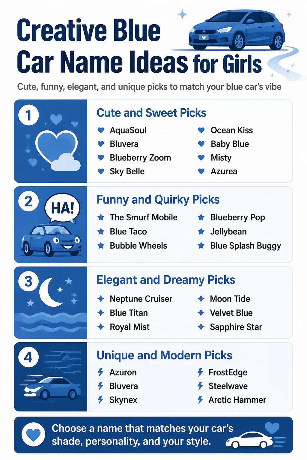 Creative Blue Car Name Ideas for Girls