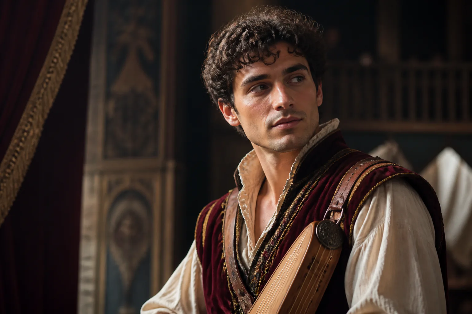 Renaissance musician in velvet attire