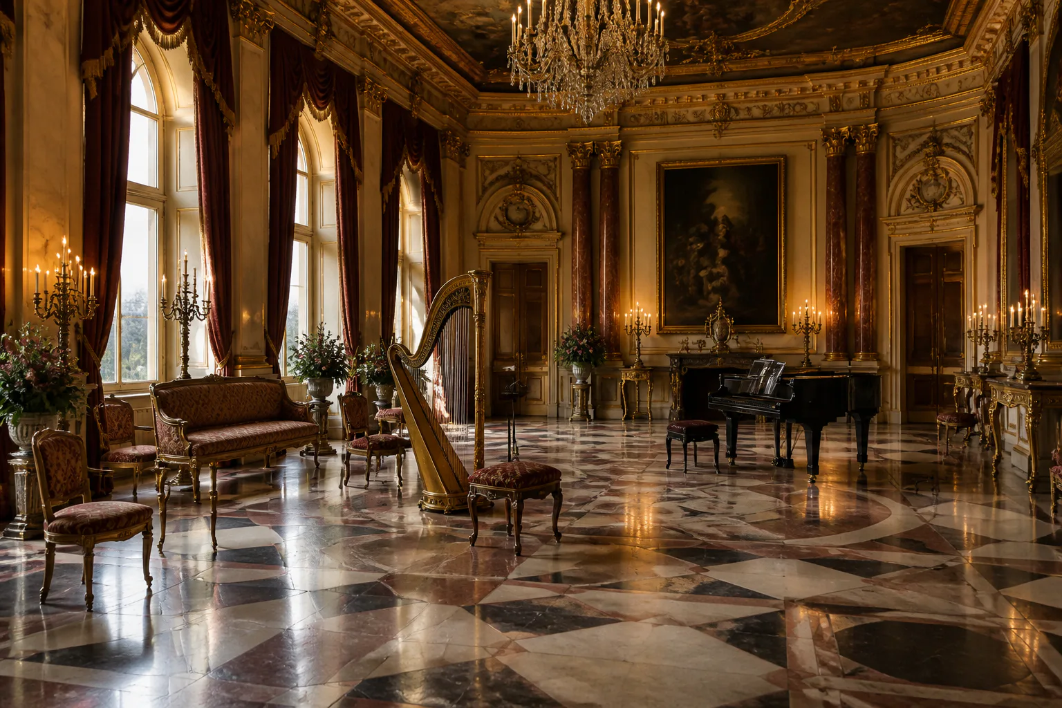 Ornate palace music room