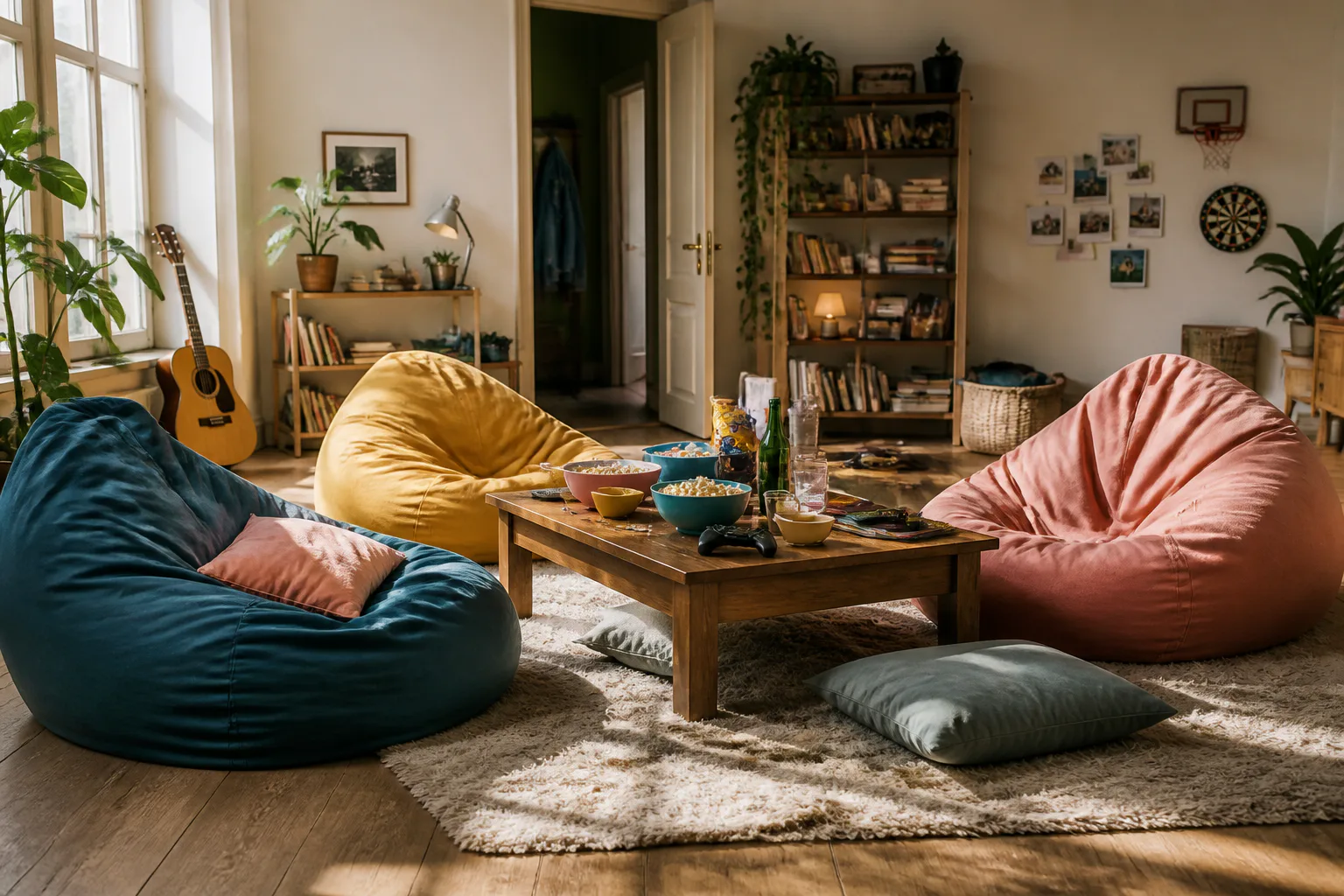 Cozy living room with bean bag chairs