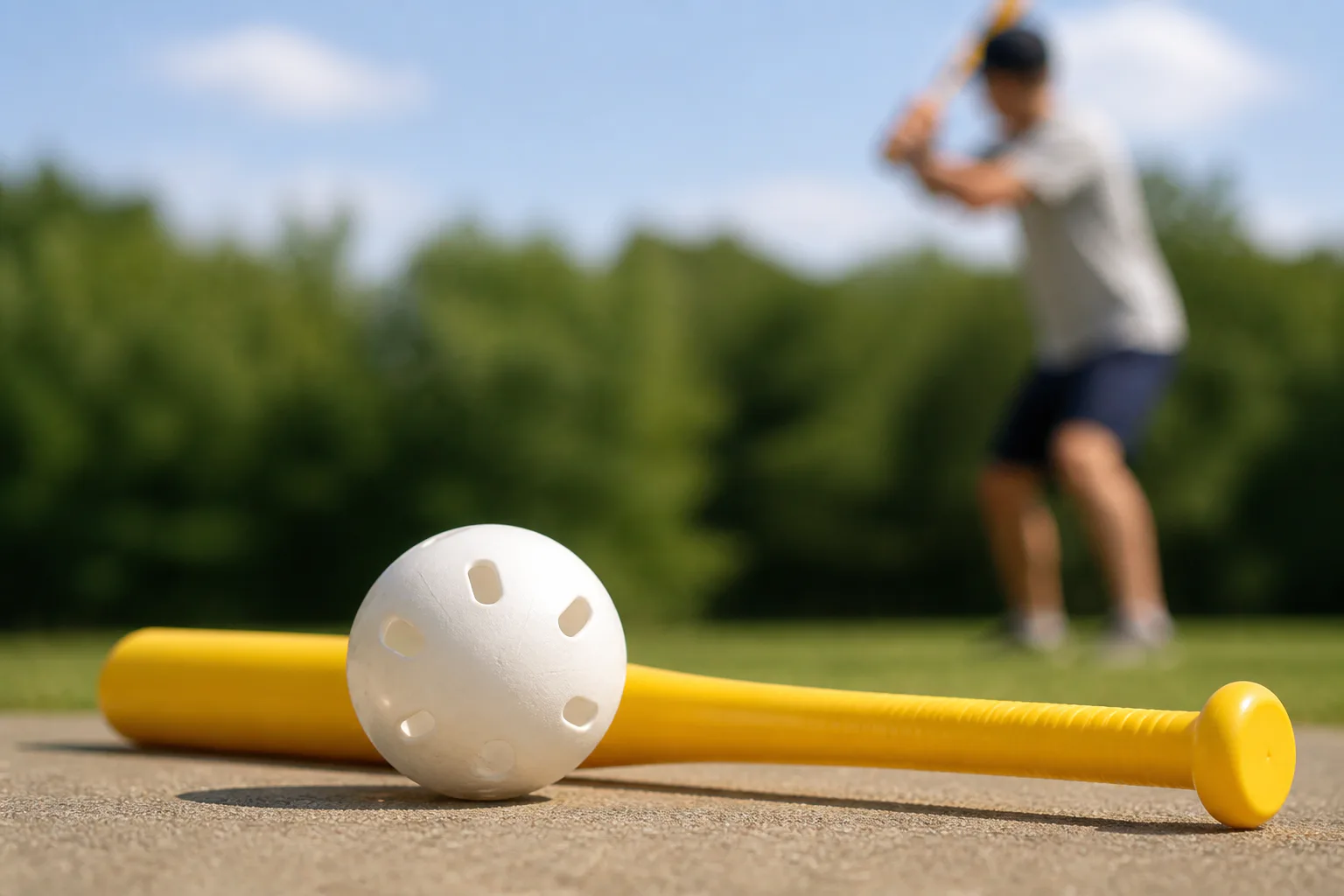 Pickleball paddle and ball on court