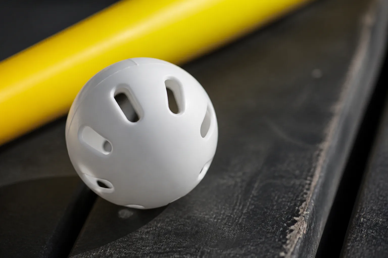 White perforated ball on black surface