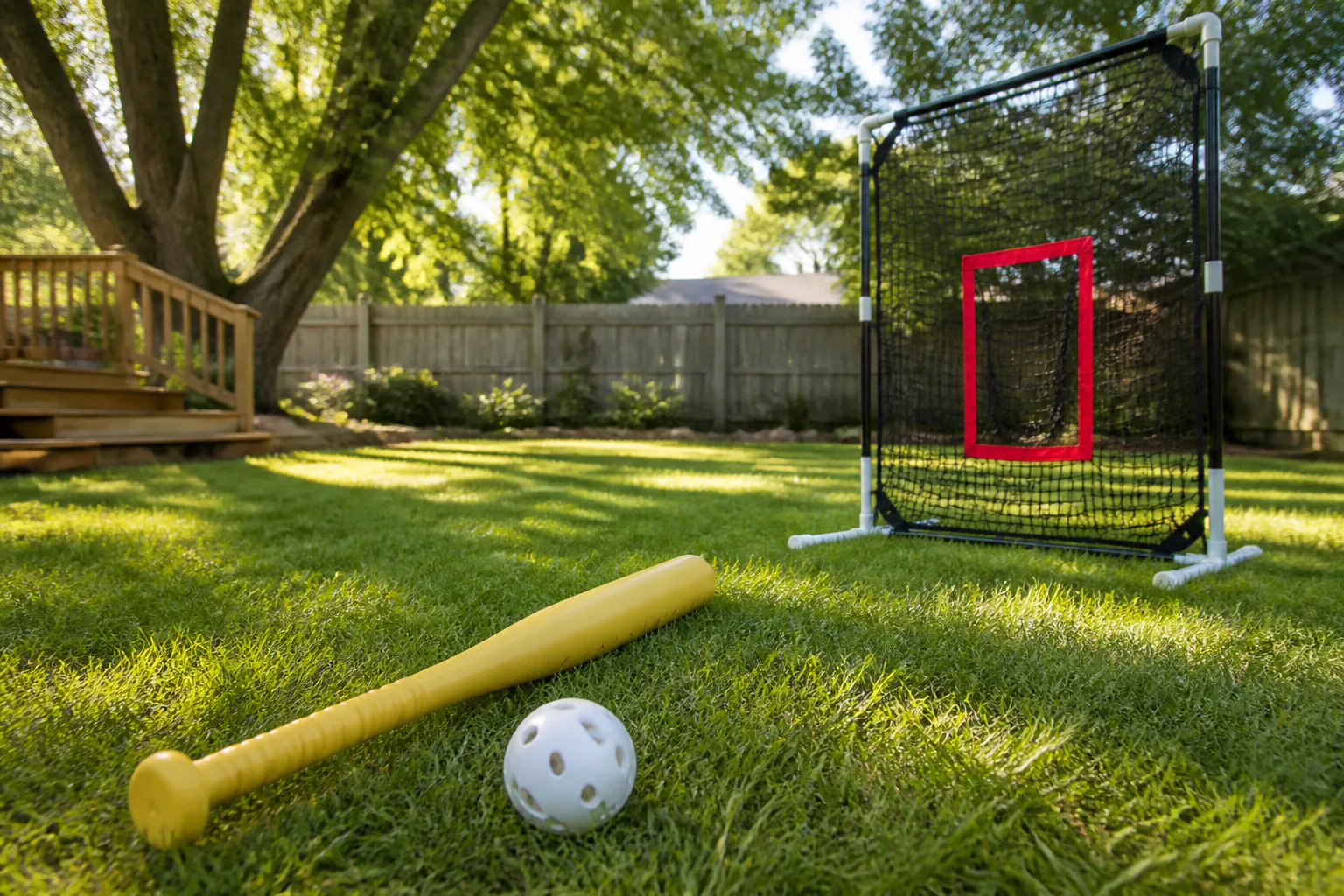 Backyard baseball practice setup