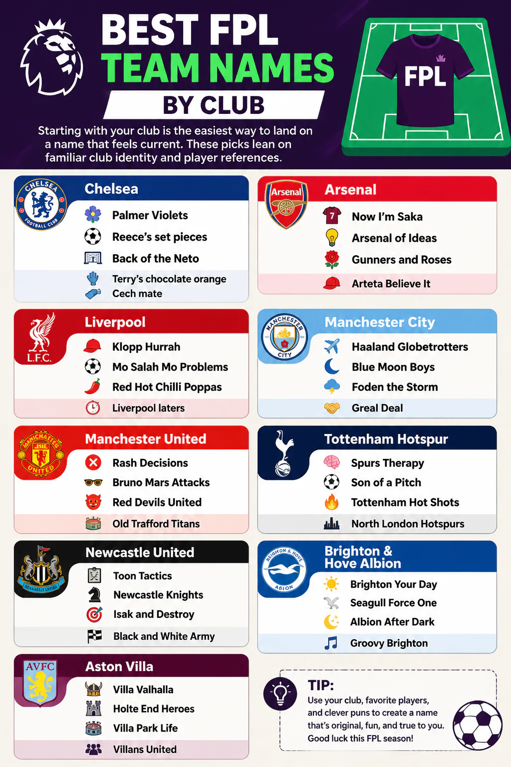 Infographic of best FPL team names