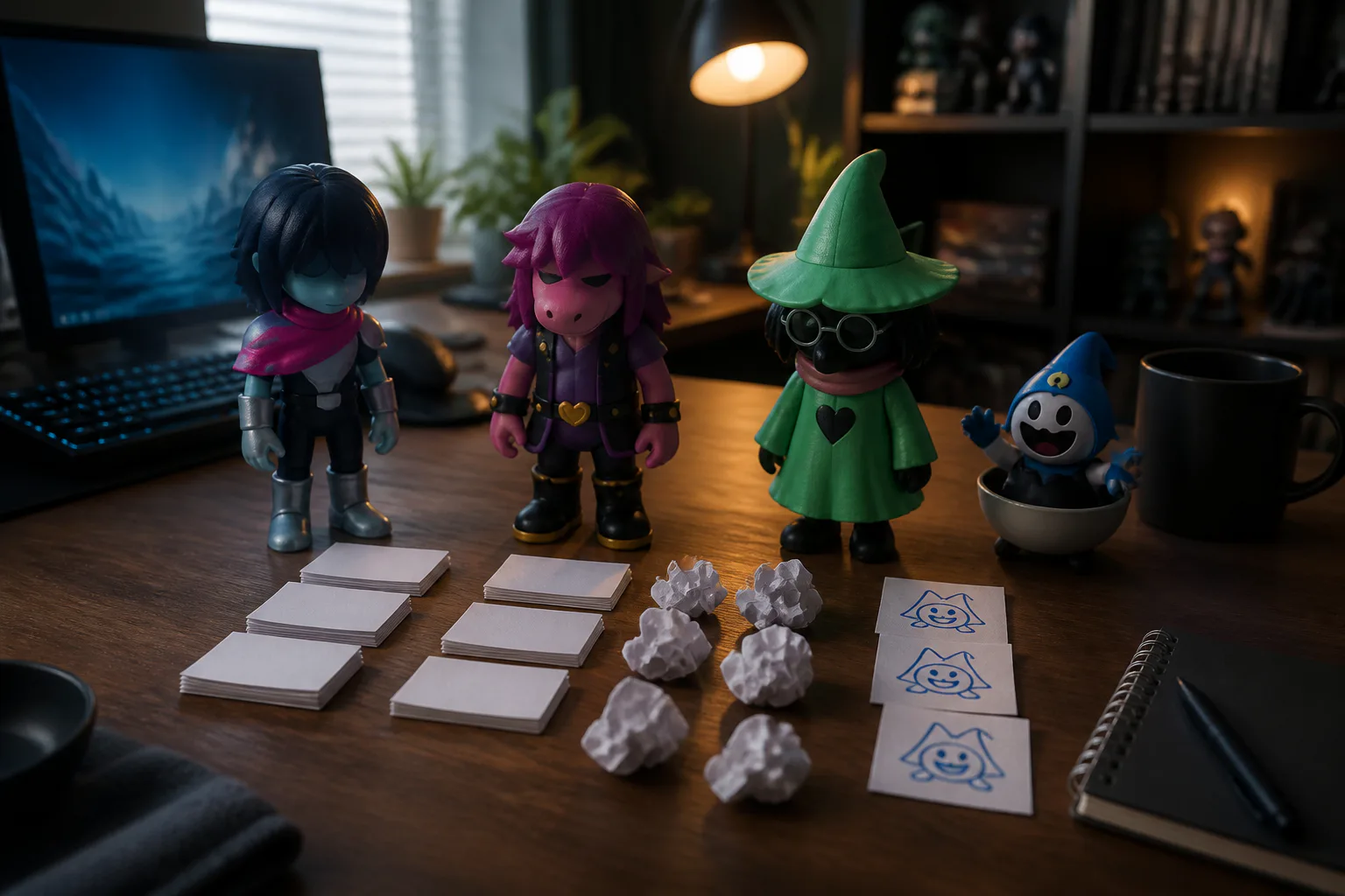 Toy figures on a desk