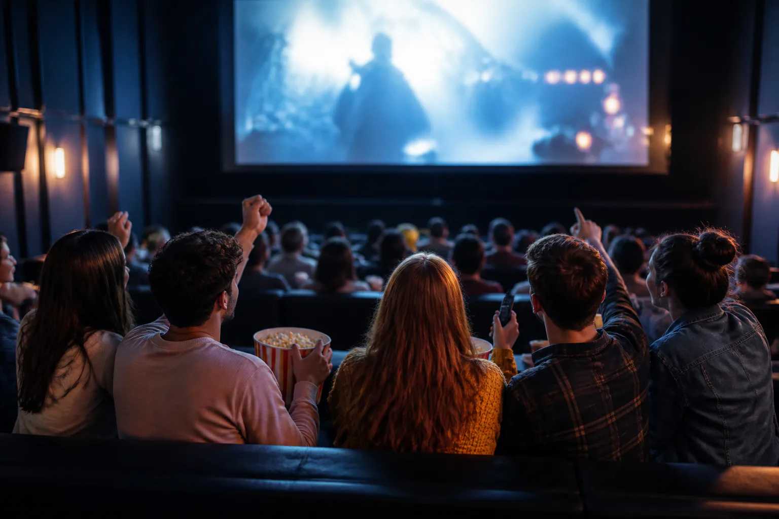 Audience watching a movie in a theater