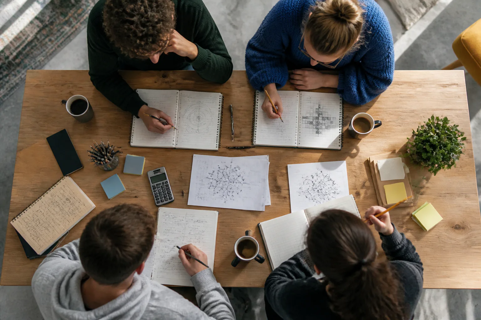 Students collaborating around a table